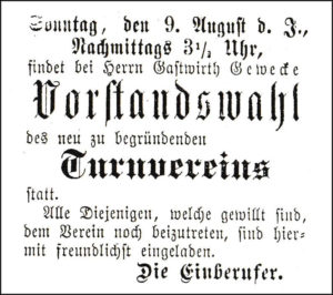 Gründerzeit: Einladung zur Vorstandswahl am 9. August 1891.