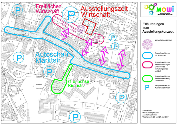 Ausstellungskonzept: Die Flächen zeigen den geplanten Messeaufbau der MoWi.