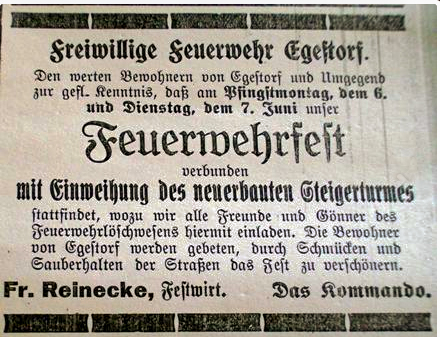 Feuerwehrfest der Ortswehr Egestorf Anno 1927. Foto: FFW Egestorf