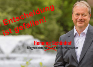 Gewonnen: Der SPD-Kandidat Henning Schünhof hat die Stichwahl um das Bürgermeisteramt in Barsinghausen für sich entschieden. Er setzte sich gegen den CDU-Kandidaten Dr. Roland Zieseniß durch, der den ersten Wahlgang Anfang November noch knapp gewonnen hatte.