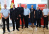 Regionsfeuerwehr: Neues Führungsteam mit Benjamin Moß, Karl-Heinz Mensing, Lars-Robert Schwieger, Eric Pahlke, Dezernentin Christine Karasch, Eberhard Schmidt und Martin Meinshausen (von links). Foto: Nina-Sandra Graf/Region Hannover